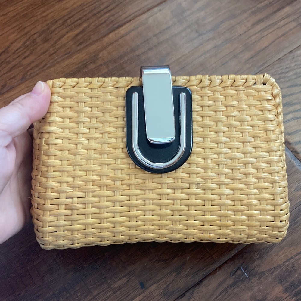 Ann Taylor Tan Woven Clutch with Silver Accent